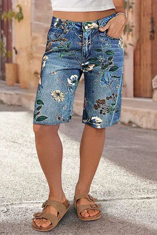 Floral Printed Denim Shorts