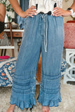 Wide-Leg Ruffle Hem Jeans