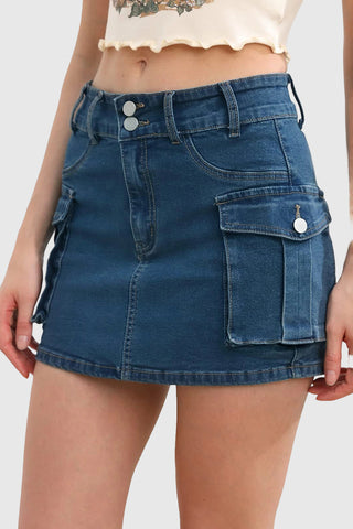 Dual-Button Mini Skirt with Pockets