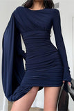 Draped Long-Sleeve Mini Dress
