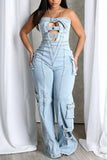 Strapless Cutout Denim Jumpsuit