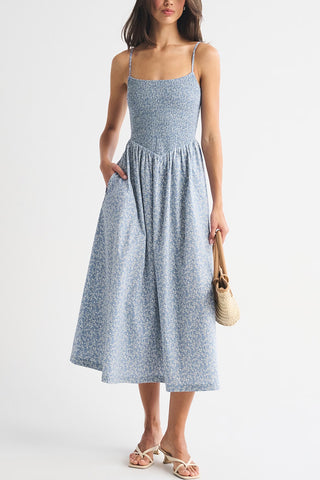 Striped Smocked Midi Dress