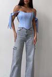 Off-Shoulder Tie Strap Tank Top