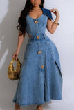 Button-Front Denim Dress