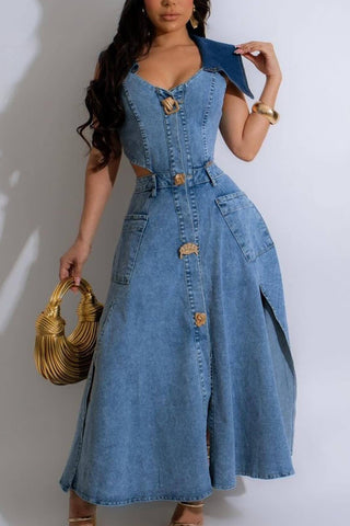 Button-Front Denim Dress
