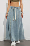Drawstring Denim Maxi Skirt