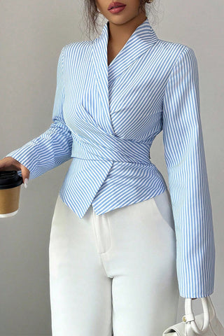 Wrap-Front Striped Blouse