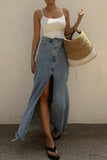 High-Waist Split Denim Skirt