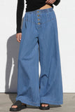 Button-Front Wide-Leg Casual Pants