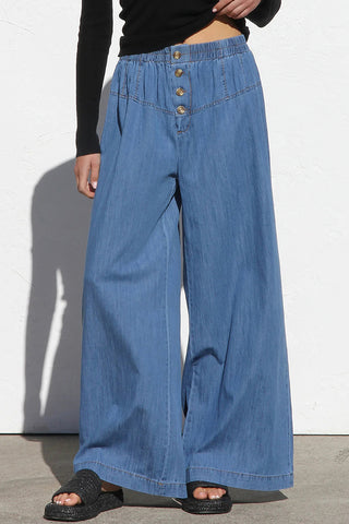 Button-Front Wide-Leg Casual Pants