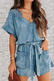 Tie-Waist Denim Romper