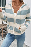Striped Zip-Up Hooded Cardigan