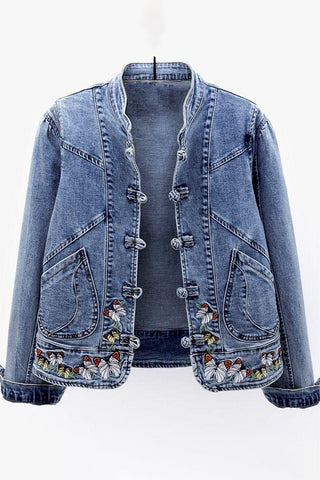 Butterfly Button-Front Denim Jacket