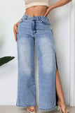 Wide-Leg Slit Denim Jeans