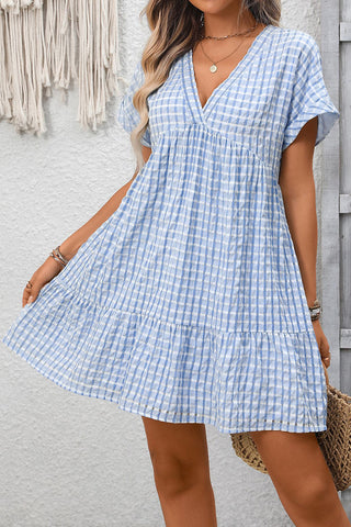 V-Neck Casual Dress with Flare Hem