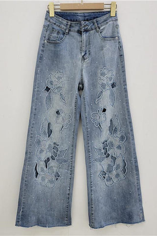 Floral Embellished Straight Jeans