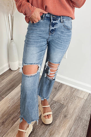 Distressed Straight-Leg Jeans