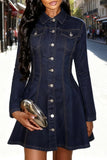 Button-Front Casual Denim Dress