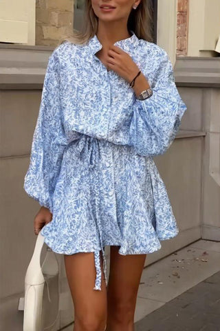 Floral Print Casual Dress with Waist Tie