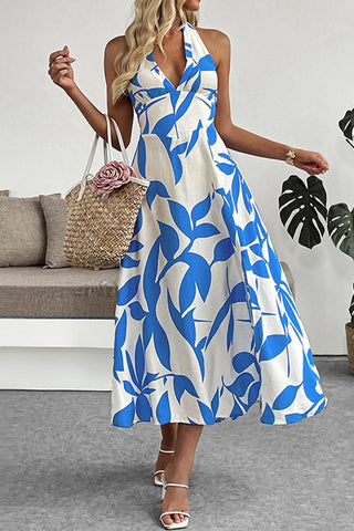 Halter Neck Printed Midi Dress