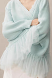V-Neck Cardigan with Tulle Accents