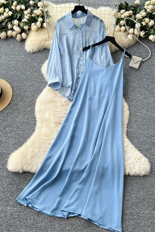 Elegant Cami Dress and Button-Up Set