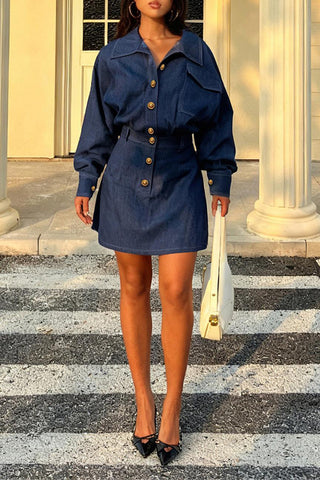 Button-Front Denim Dress