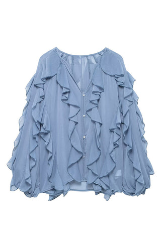 Ruffle-Front Blouse with Flowing Detail
