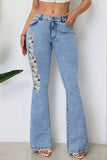 Floral Detail Flare Jeans