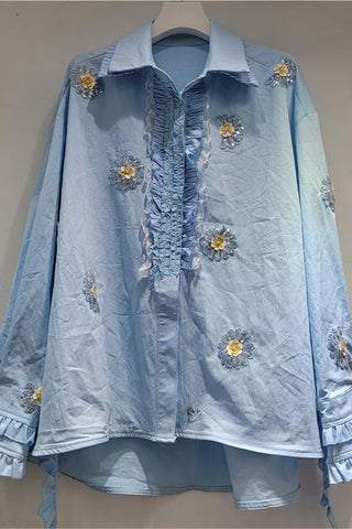 Floral Embellished Ruffle Shirt