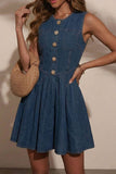 Button-Front Denim Dress