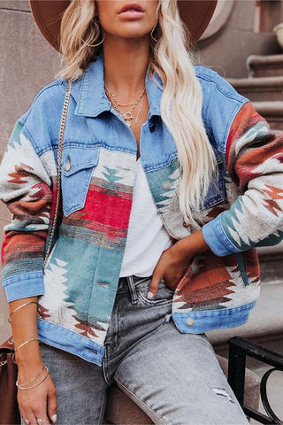 Aztec Pattern Denim Jacket