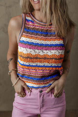 Striped Knit Crew Neck Sweater Vest