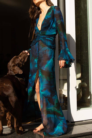 Deep V-Neck Wrap Casual Dress