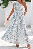 Ruffled One Shoulder Smocked Maxi Dress