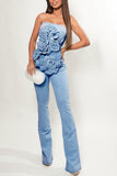 3D Floral Denim Jumpsuit