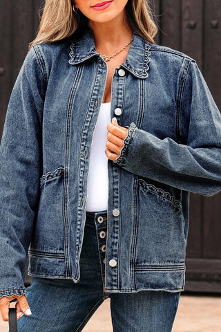 Scallop Collar Button-Up Denim Jacket