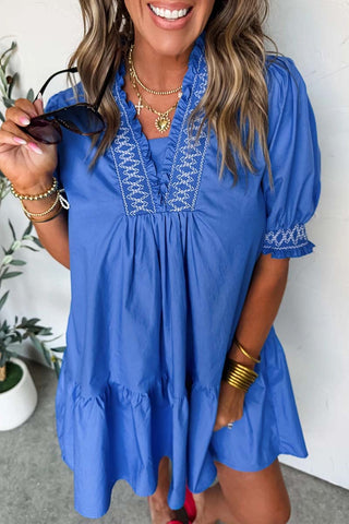 Smocked Detail Short Puff Sleeve Mini Dress