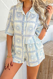 Colorblock Check Shirt and Shorts Set