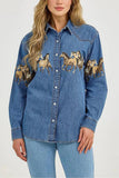 Patterned Denim Jacket with Button Front