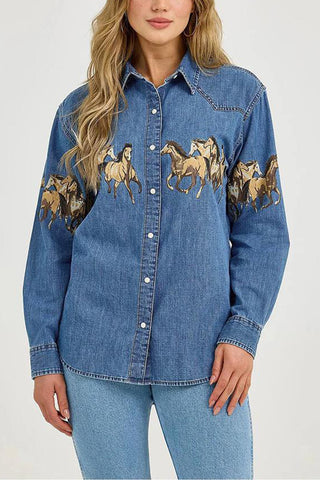 Patterned Denim Jacket with Button Front