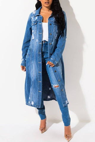 Longline Button-Front Denim Jacket
