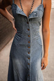 Button-Front Denim Dress