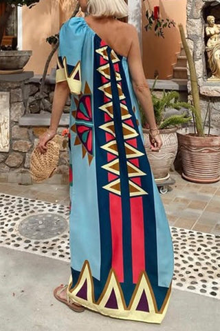 One-Shoulder Geometric Vacation Dress