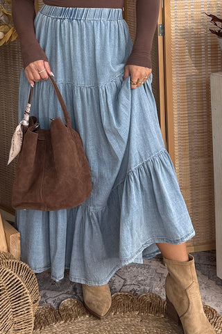 Tiered Maxi Denim Skirt