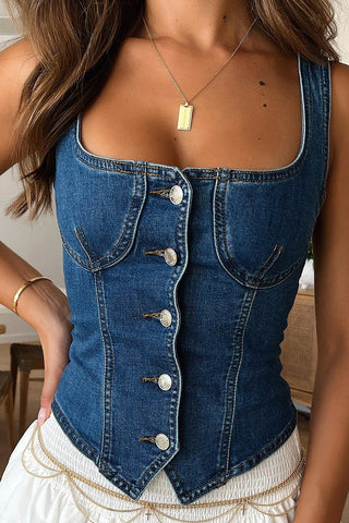 Button-Front Denim Vest