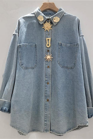 Button-Front Embellished Shirt