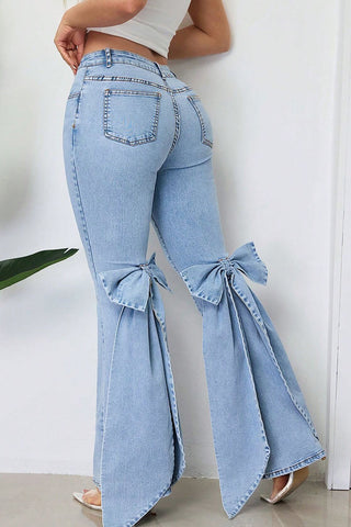 Bow-Accent Flare Jeans