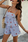 Spaghetti Strap Cherry Print Casual Set