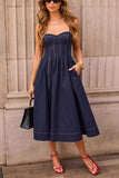 Spaghetti Strap Denim Midi Dress